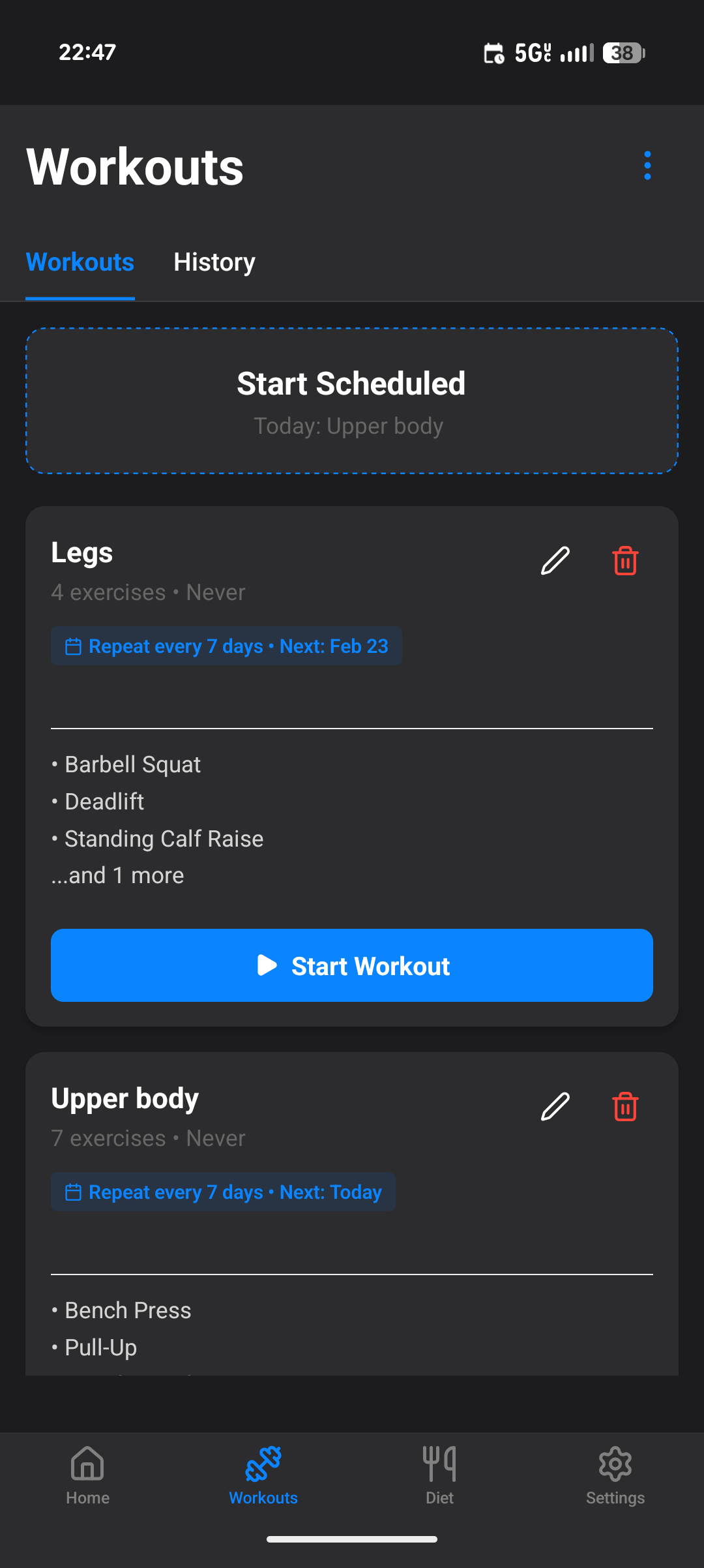 Workout Logging View